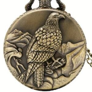 American Bald Eagle Pocket Watch USA Gold Men's Christmas Birthday VTG Gift NEW!